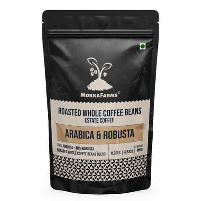 MokkaFarms Roasted Whole Coffee Beans Blend - 70% Arabica, 30% Robusta | Fresh Roast, Estate Coffee | Graded A/AA Bean | Rich Flavorful Aromatic | Farm to Fork | One Way Valve/Zip-Lock Bag |