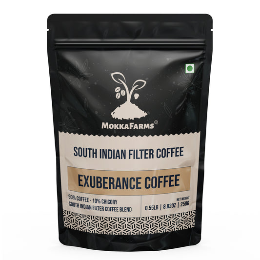 MokkaFarms Traditional South Indian Filter Coffee - Exuberance Coffee | 90% Coffee, 10% Chicory | Fresh Roast & Ground | Strong  & Flavourful |