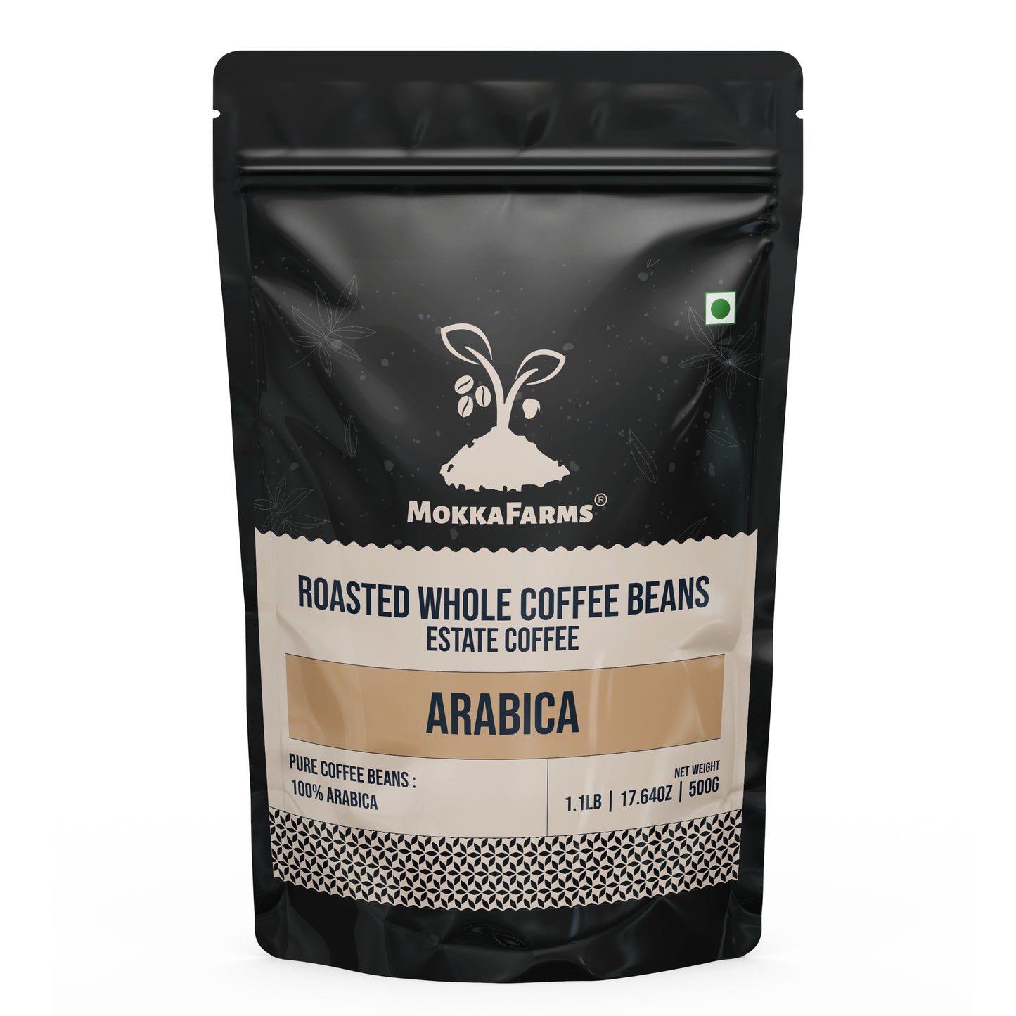 MokkaFarms Roasted Whole Coffee Beans - 100% Arabica | Fresh Roast, Estate Coffee | Graded A/AA Bean | Rich Flavorful Aromatic | Farm to Fork | One Way Valve/Zip-Lock Bag |