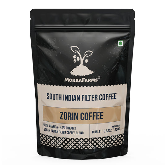 MokkaFarms Traditional South Indian Filter Coffee - Zorin Coffee | 60% Arabica - 40% Chicory Blend | Freshly Roast & Ground | Strong & Flavourful |