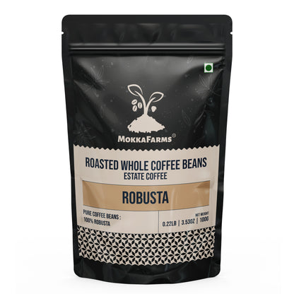 MokkaFarms Roasted Whole Coffee Beans - 100% Robusta | Fresh Roast, Estate Coffee | Graded A/AA Bean | Rich Flavorful Aromatic | Farm to Fork | One Way Valve/Zip-Lock Bag |