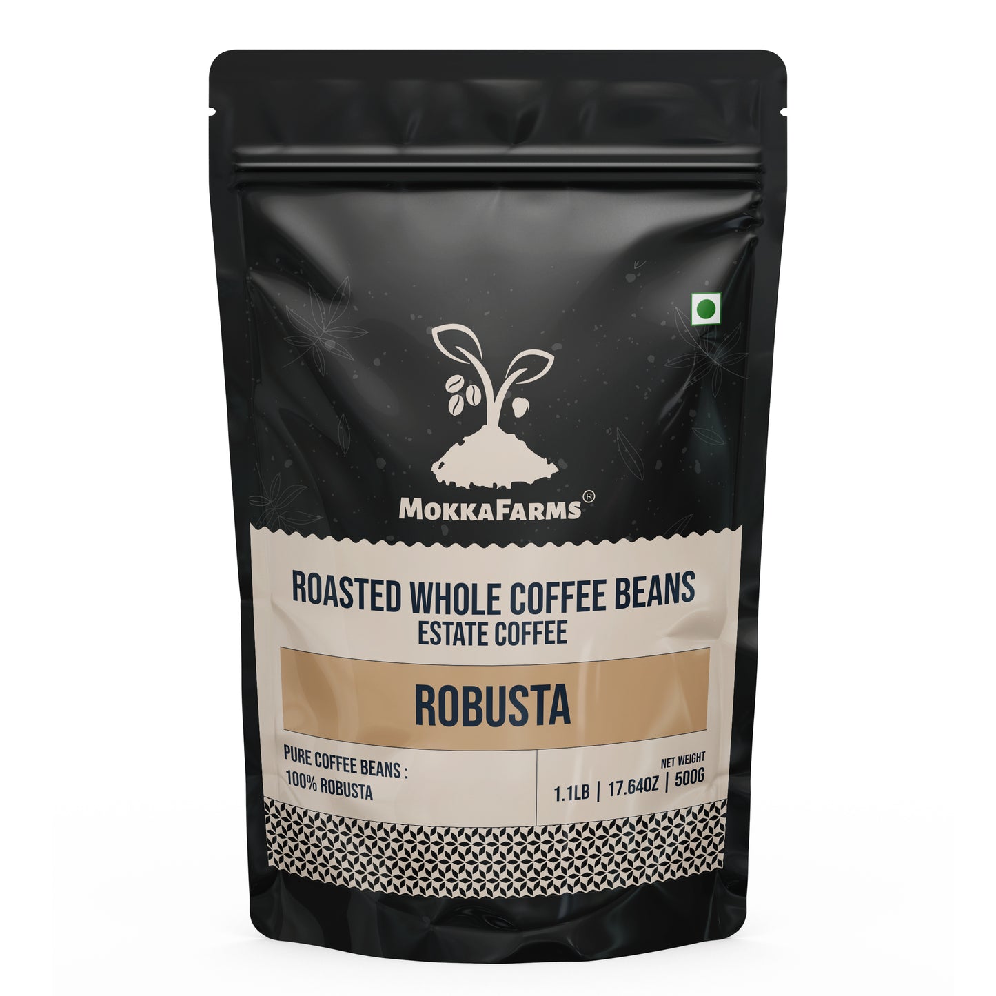 MokkaFarms Roasted Whole Coffee Beans - 100% Robusta | Fresh Roast, Estate Coffee | Graded A/AA Bean | Rich Flavorful Aromatic | Farm to Fork | One Way Valve/Zip-Lock Bag |