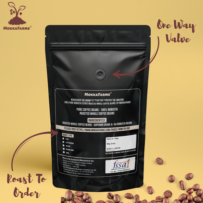 MokkaFarms Roasted Whole Coffee Beans - 100% Robusta | Fresh Roast, Estate Coffee | Graded A/AA Bean | Rich Flavorful Aromatic | Farm to Fork | One Way Valve/Zip-Lock Bag |