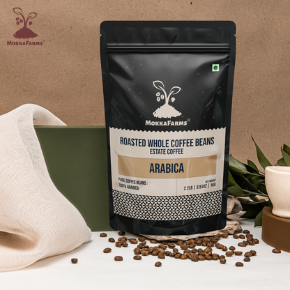 MokkaFarms Roasted Whole Coffee Beans - 100% Arabica | Fresh Roast, Estate Coffee | Graded A/AA Bean | Rich Flavorful Aromatic | Farm to Fork | One Way Valve/Zip-Lock Bag |