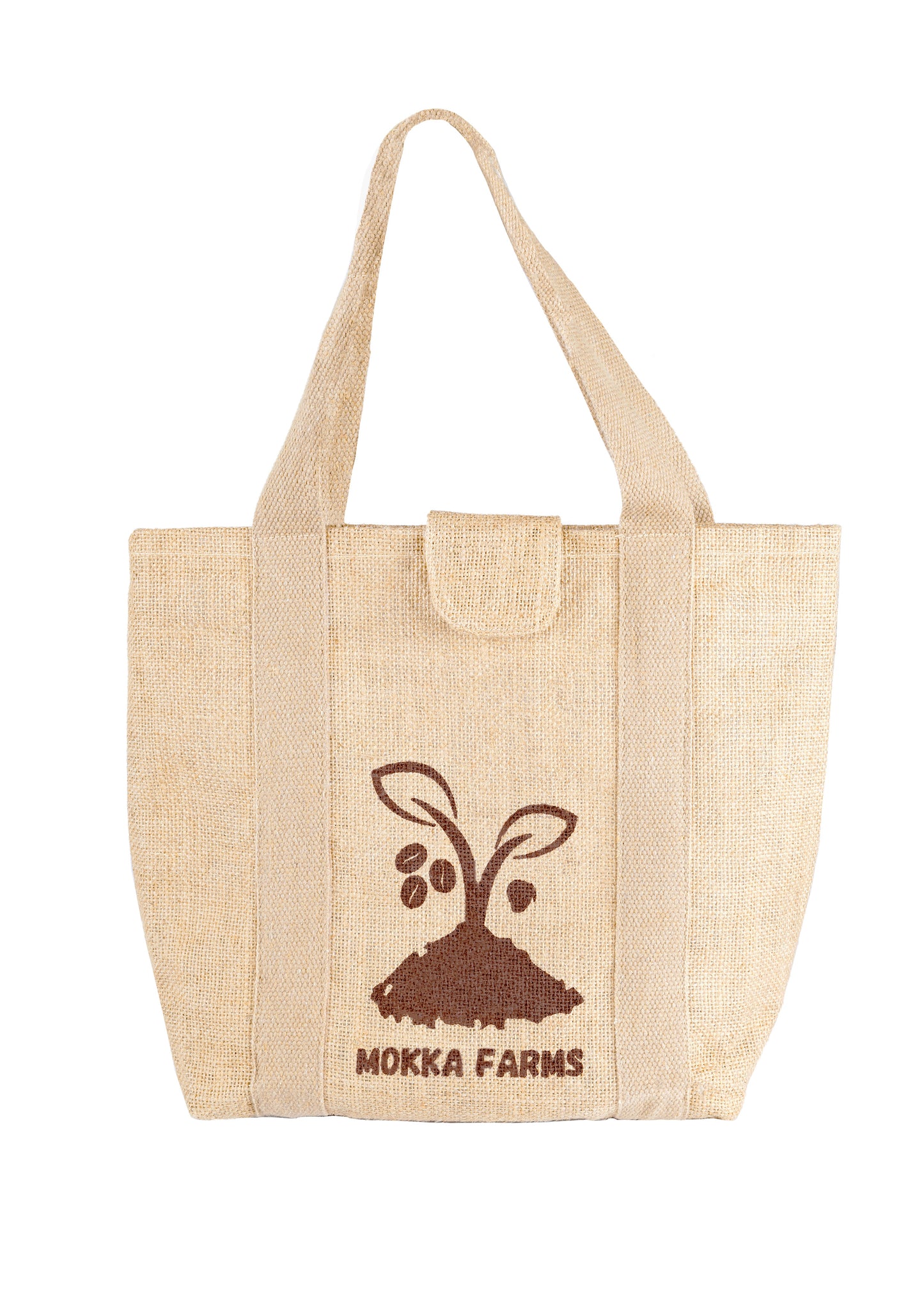 MOKKAFARMS 100% Jute Eco Bag - 12.5in x 16in x 3.5in Tote Bag with Velcro Flap | Shopping, Grocery Bag | Water Resistant | Women Entrepreneurs |