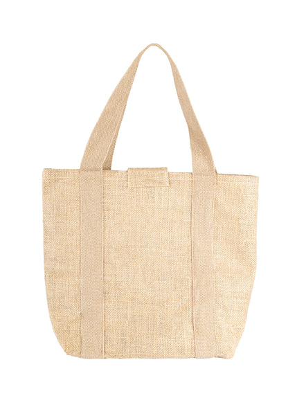 MOKKAFARMS 100% Jute Eco Bag - 12.5in x 16in x 3.5in Tote Bag with Velcro Flap | Shopping, Grocery Bag | Water Resistant | Women Entrepreneurs |