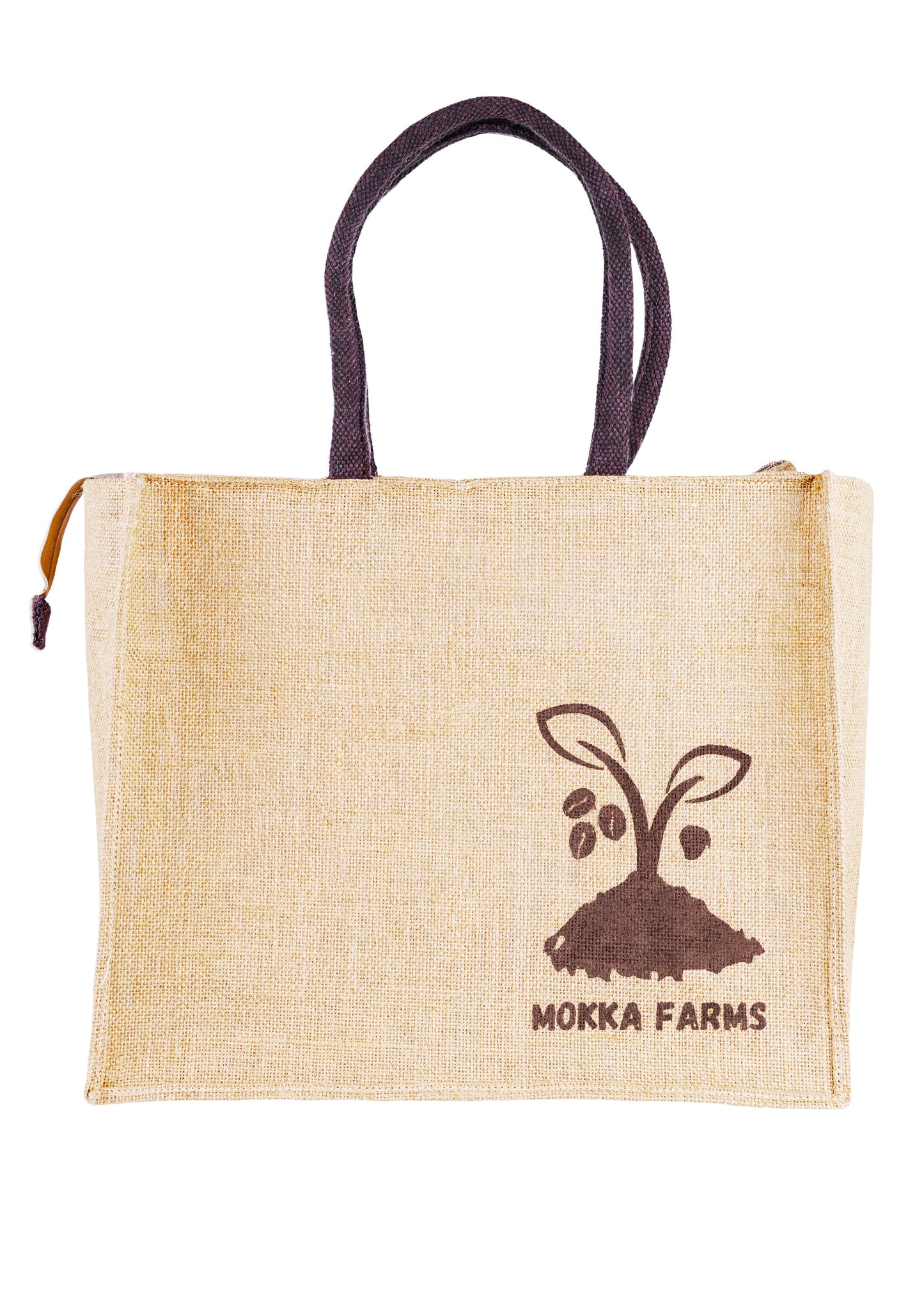 MOKKAFARMS 100% Jute Eco Bag - 15in x 12.5in x 7.5in Carry All Large Bag with Zipper | Shopping, Grocery Bag | Water Resistant | Women Entrepreneurs |