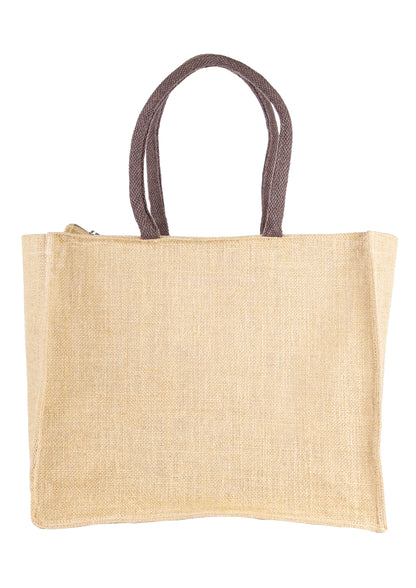 MOKKAFARMS 100% Jute Eco Bag - 15in x 12.5in x 7.5in Carry All Large Bag with Zipper | Shopping, Grocery Bag | Water Resistant | Women Entrepreneurs |