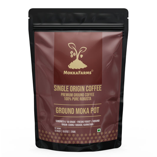 MokkaFarms Premium 100% Pure Robusta Ground Coffee - Moka Pot | Fresh & Single Origin | Plantation A/AA Beans |